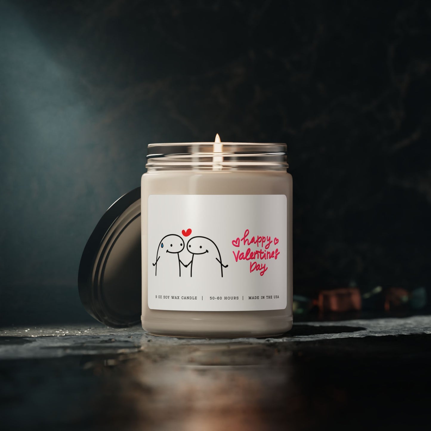 Happy Valentines Day Candle - Stick Figures Holding Hands in Love, 9oz