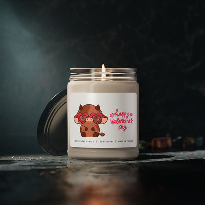 Happy Valentine's Day Candle - Adorable Brown Cow with Heart-Shaped Pink Glasses, 9oz