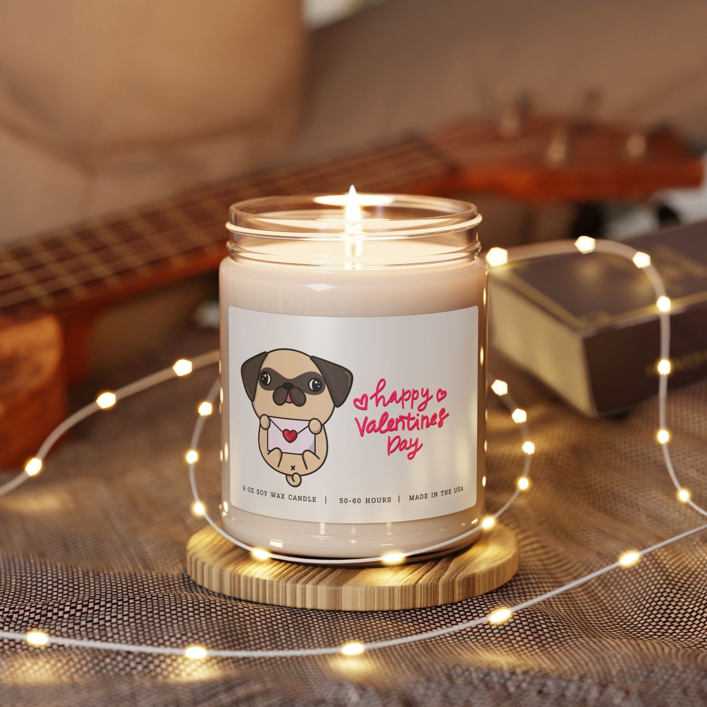 Happy Valentines Day Candle - Cute Chubby Pug, 9oz