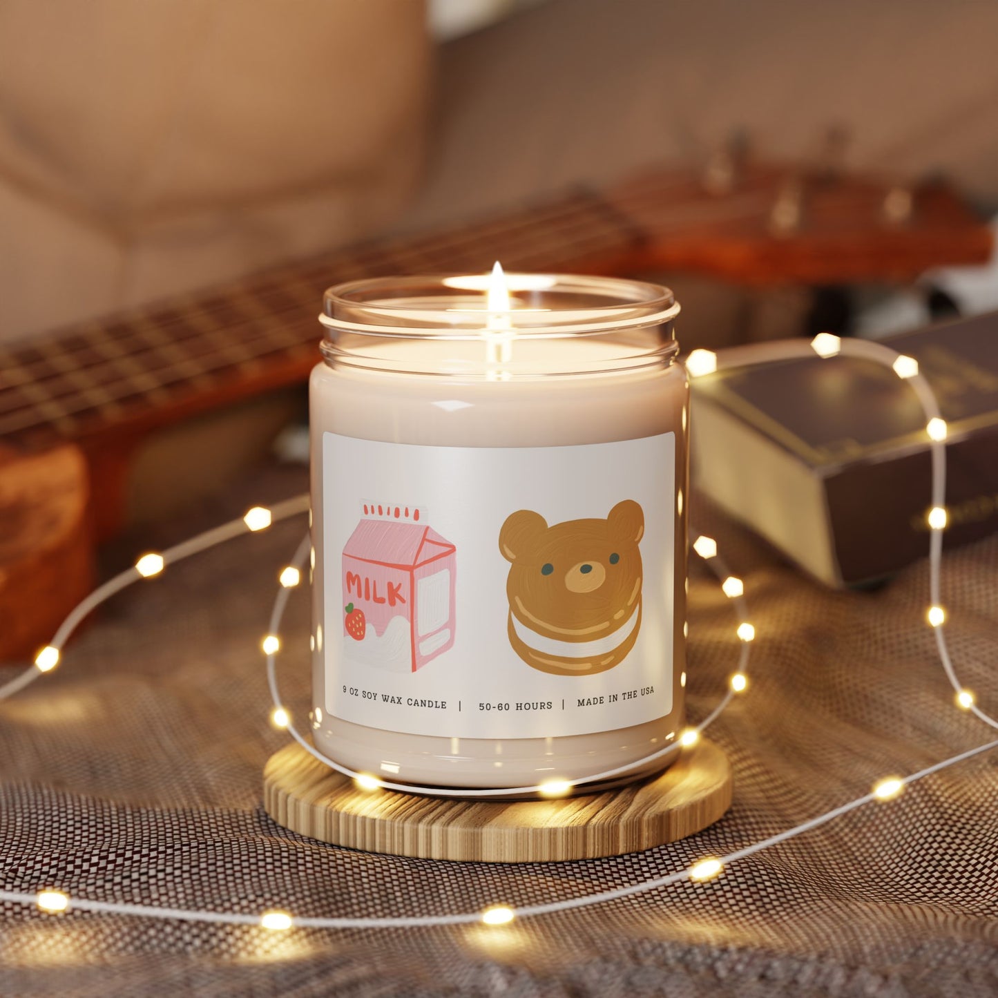 Kawaii Strawberry Milk Carton Candle with Fluffy Bear Sandwich - Adorably Sweet Vibes, 9oz