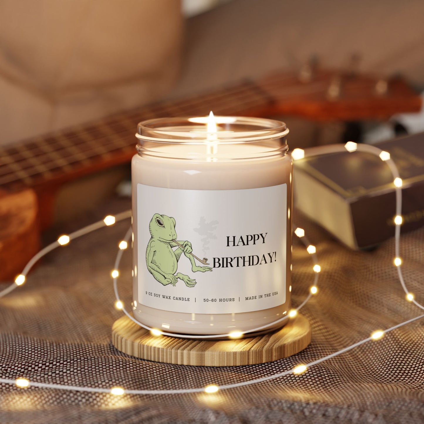Happy Birthday Candle - Chill Frog Smoking Long Pipe Cartoon, 9oz