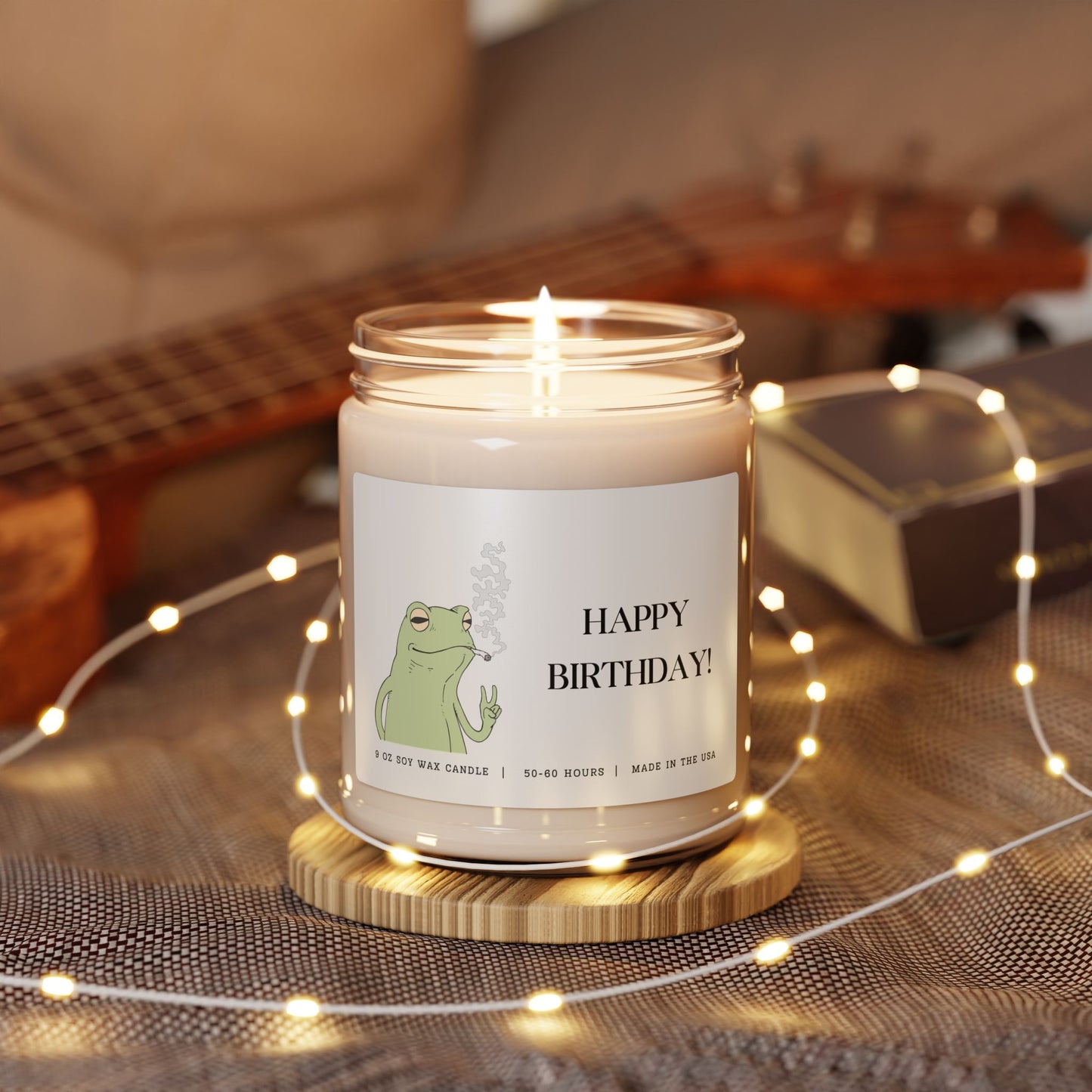 Happy Birthday Candle - Chill Frog Smoking Cartoon, 9oz
