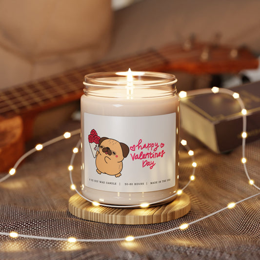 Happy Valentines Day Candle - Cute Chubby Pug, 9oz