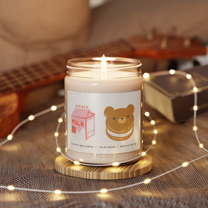 Kawaii Strawberry Milk Carton Candle with Fluffy Bear Sandwich - Adorably Sweet Vibes, 9oz
