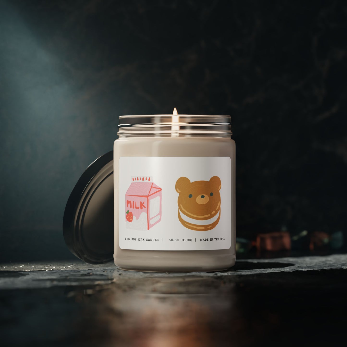 Kawaii Strawberry Milk Carton Candle with Fluffy Bear Sandwich - Adorably Sweet Vibes, 9oz