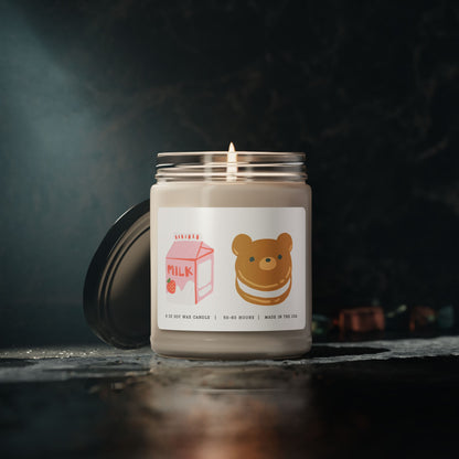 Kawaii Strawberry Milk Carton Candle with Fluffy Bear Sandwich - Adorably Sweet Vibes, 9oz