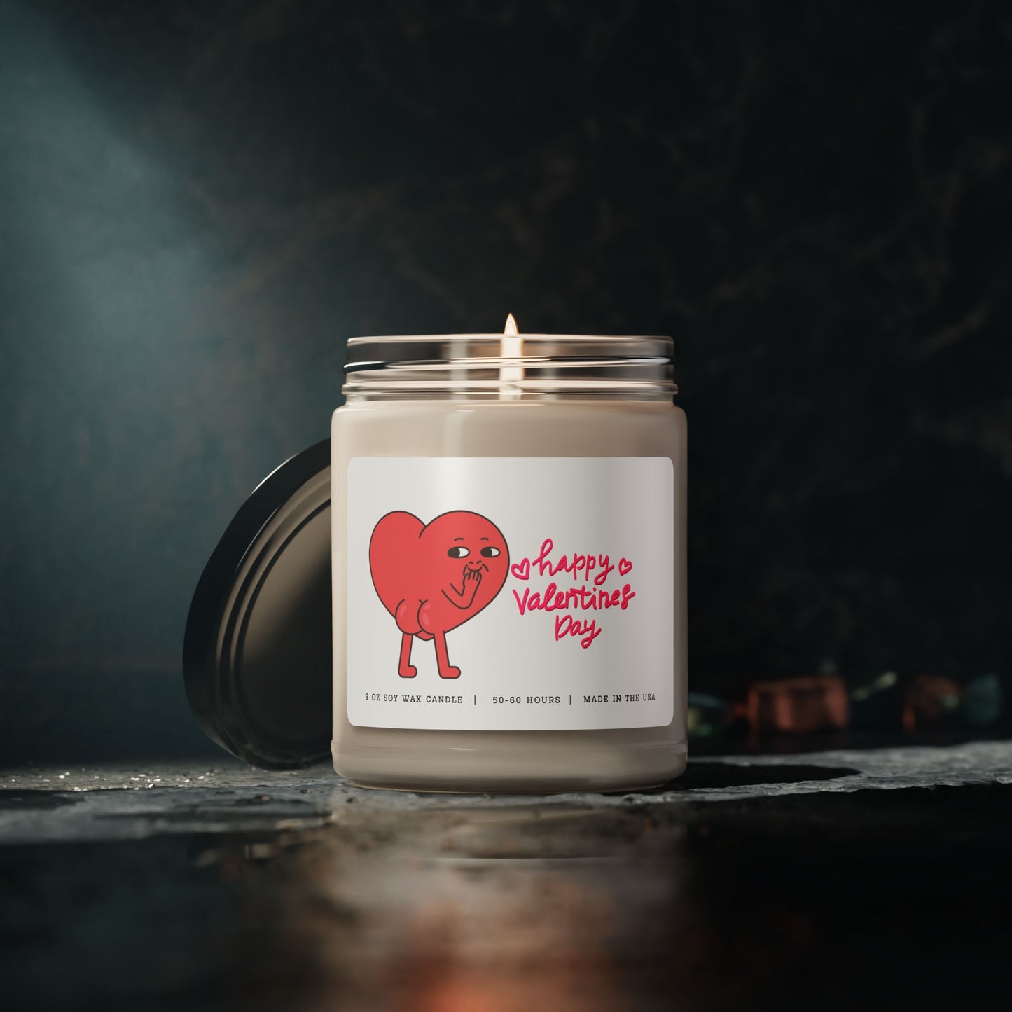 Happy Valentines Day Candle - Heart-Shaped Character with Smiling Cartoon Cheeks, 9oz