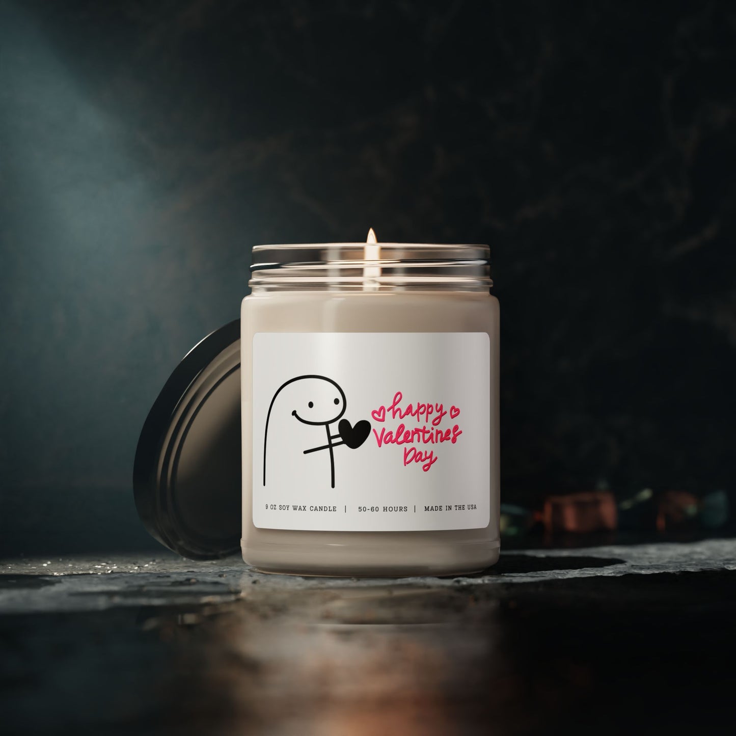 Happy Valentines Day Candle - Stick Figures Holding Heart, 9oz