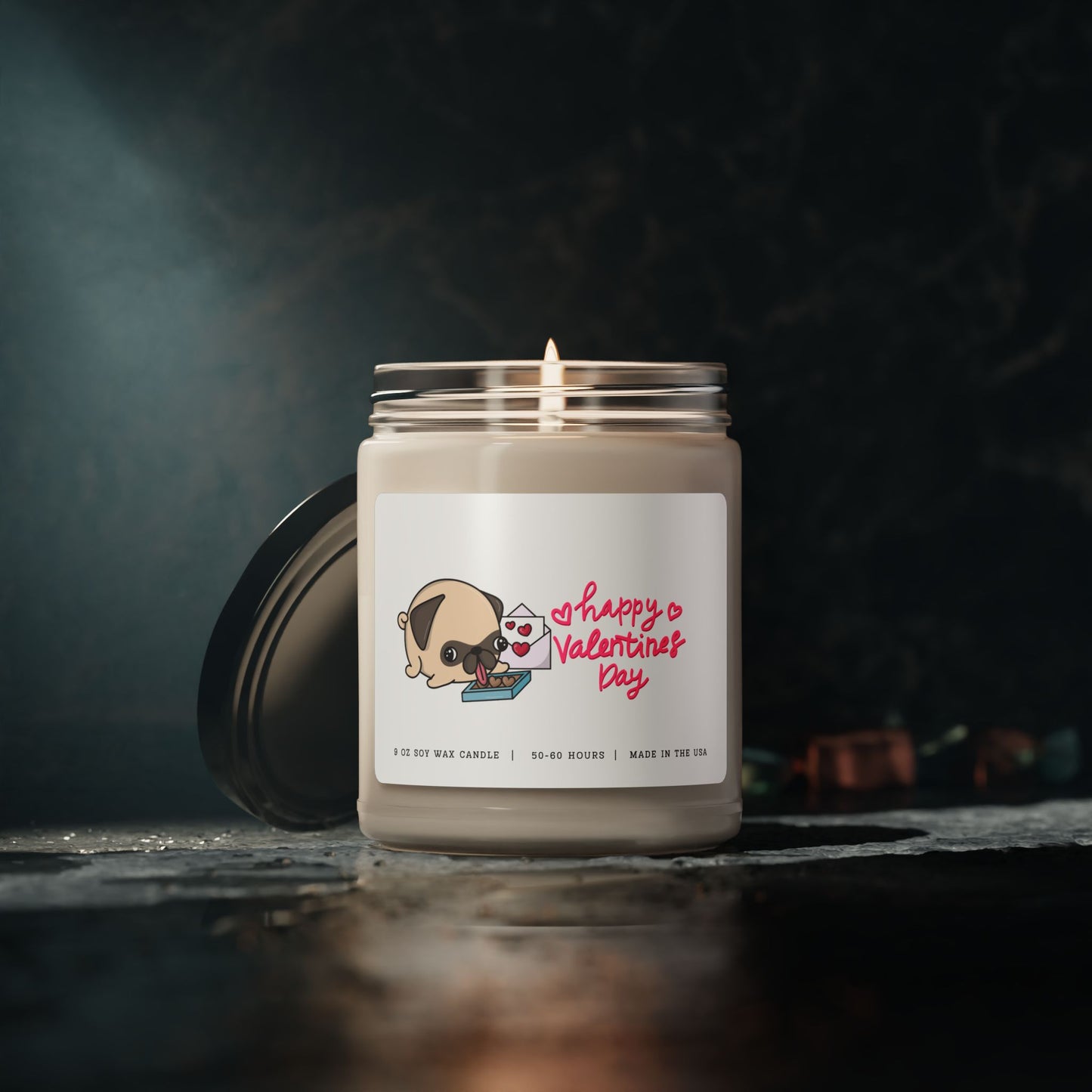 Happy Valentine's Day Candle - Cute Chubby Pug, 9oz