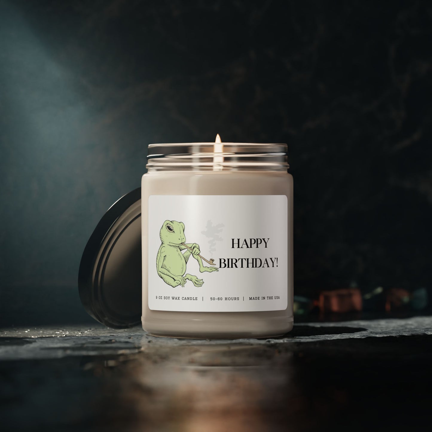 Happy Birthday Candle - Chill Frog Smoking Long Pipe Cartoon, 9oz