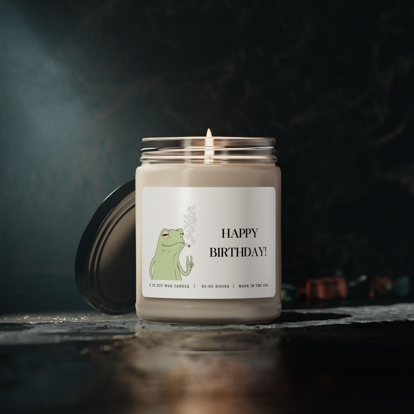 Happy Birthday Candle - Chill Frog Smoking Cartoon, 9oz