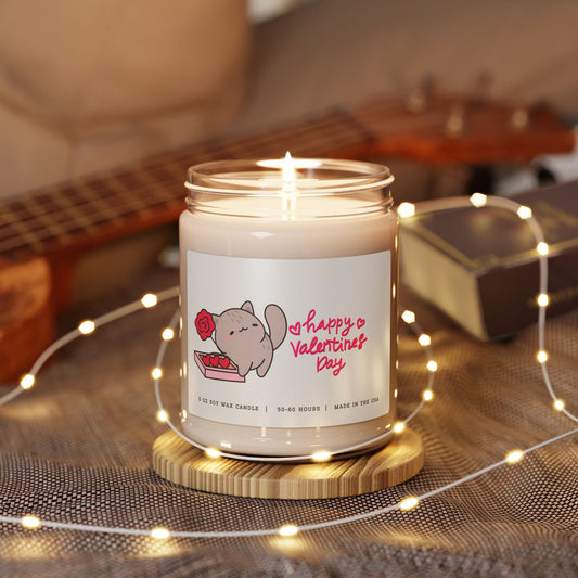 Happy Valentine's Day Candle - Cute Gray Cat, 9oz