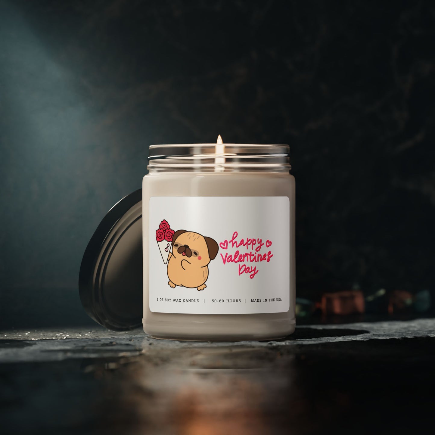 Happy Valentines Day Candle - Cute Chubby Pug, 9oz