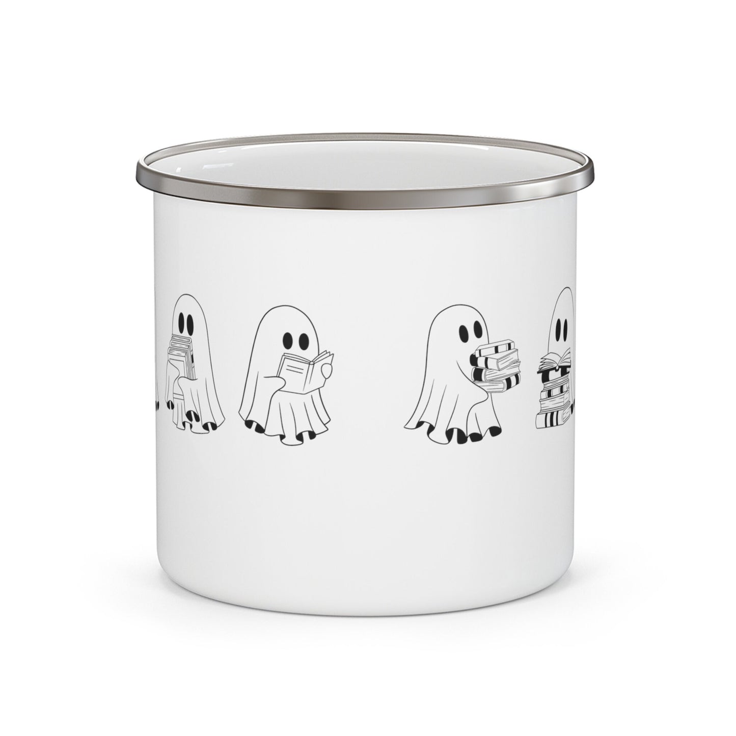 Cute reading ghosts Enamel Camping Mug - Booklover- Booktok- Bookworm- Gift for her- Aesthetic reading wear- Cozy vibes- Spooky reader