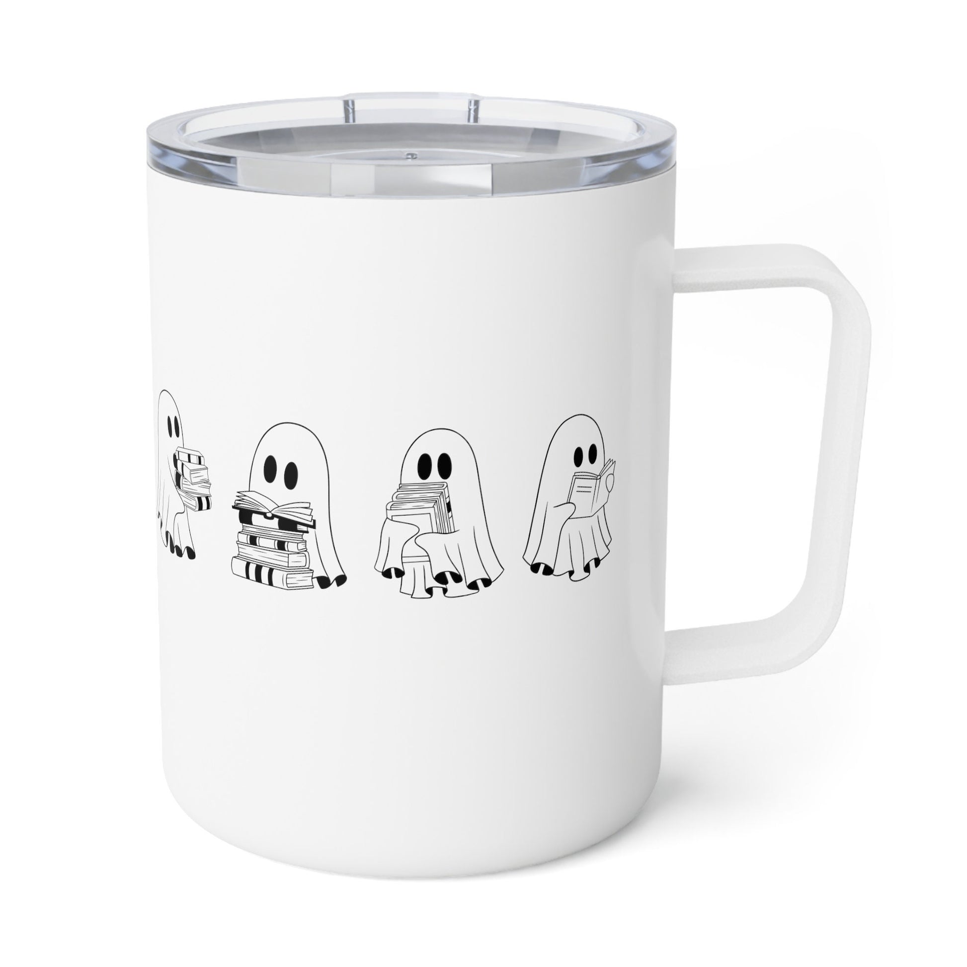 Cute reading ghosts Insulated Coffee Mug 10oz - Booklover- Booktok- Bookworm- Gift for her- Aesthetic reading wear- Cozy vibes- Spooky