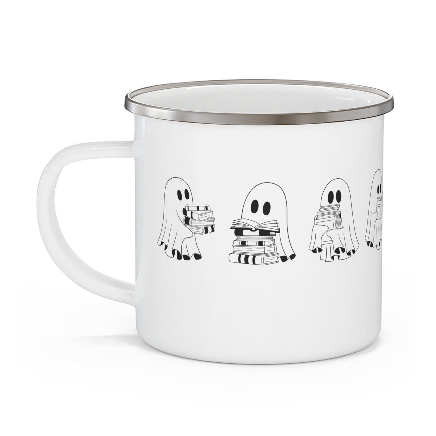 Cute reading ghosts Enamel Camping Mug - Booklover- Booktok- Bookworm- Gift for her- Aesthetic reading wear- Cozy vibes- Spooky reader