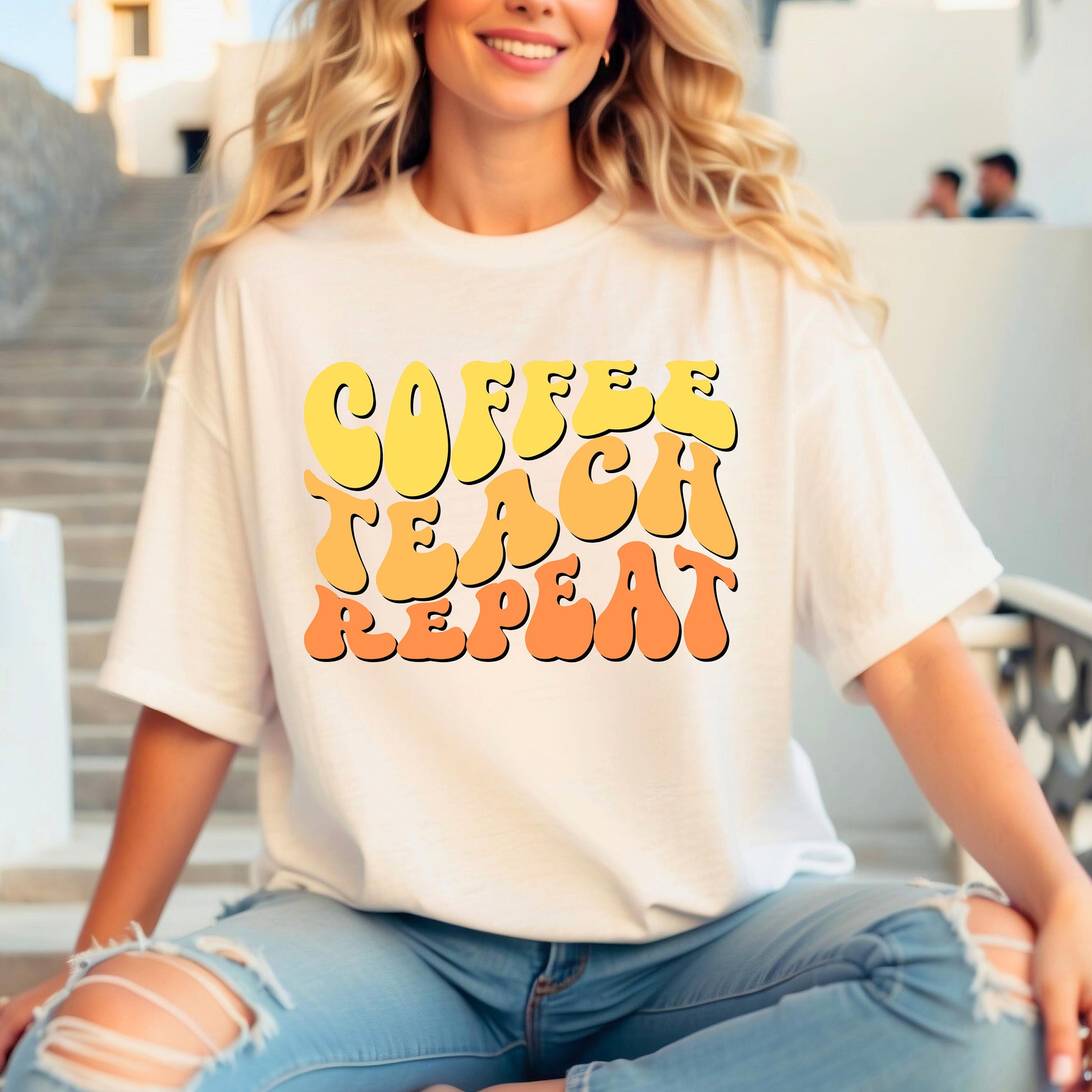 Coffee Teach Repeat t-shirt- Teacher Aesthetic- Coffee lover- Teacher appreciation- Teaching assistant- Teaching tiny humans