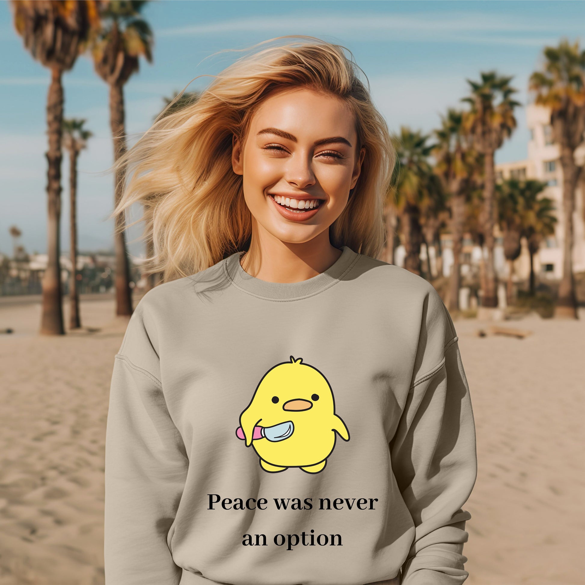 Peace Was Never An Option Duck Crewneck Sweatshirt - Funny- Duck humor- Dark humor- Duck with knife- Gift for her- Gift for him