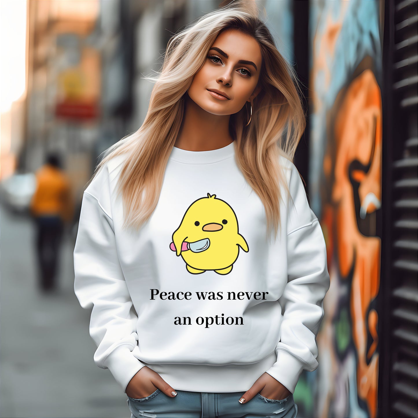 Peace Was Never An Option Duck Crewneck Sweatshirt - Funny- Duck humor- Dark humor- Duck with knife- Gift for her- Gift for him