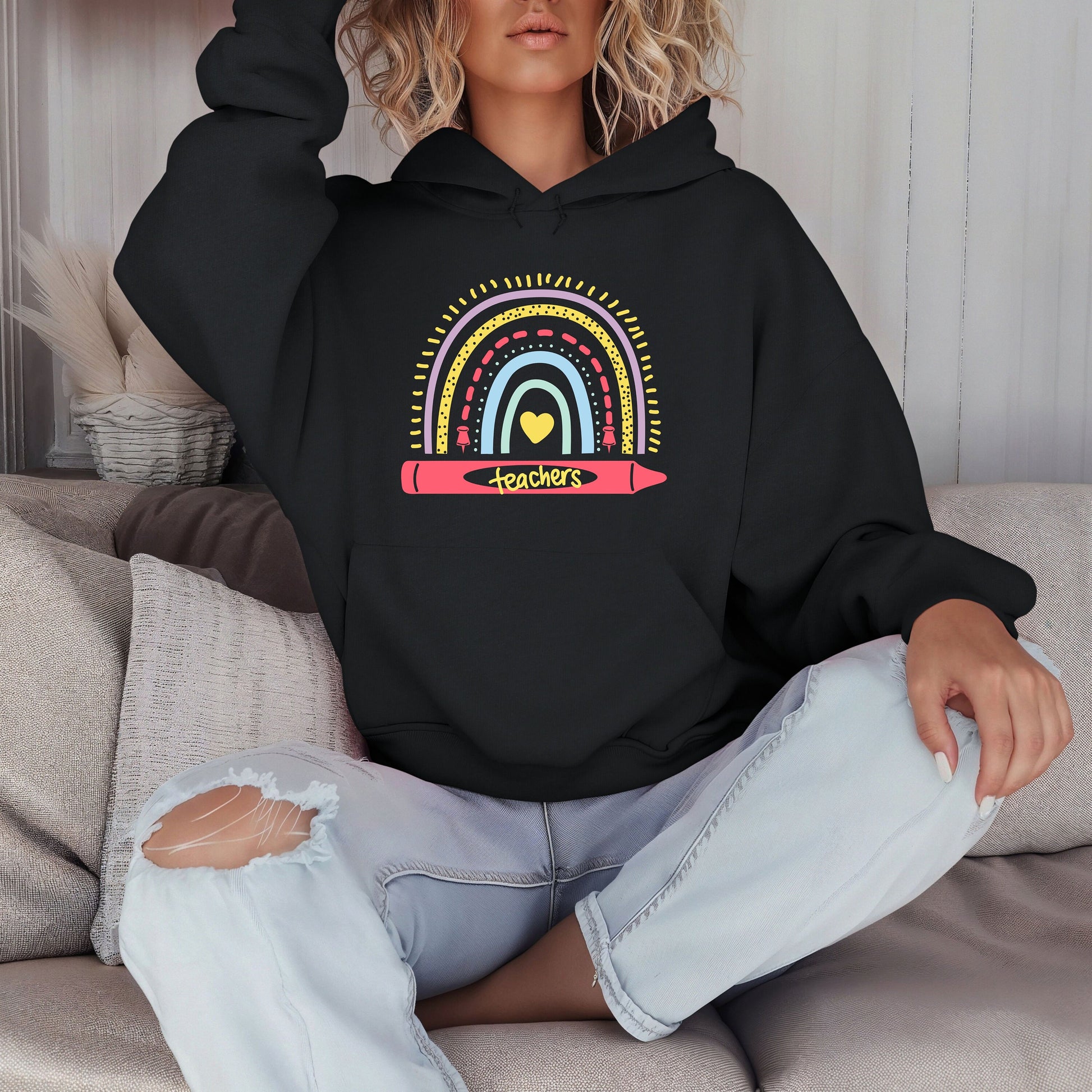 Rainbow Teachers Hoodie- Teacher appreciation- Teaching assistant- Teaching tiny humans- Teacher casual wear- Gift for teacher- Best teacher