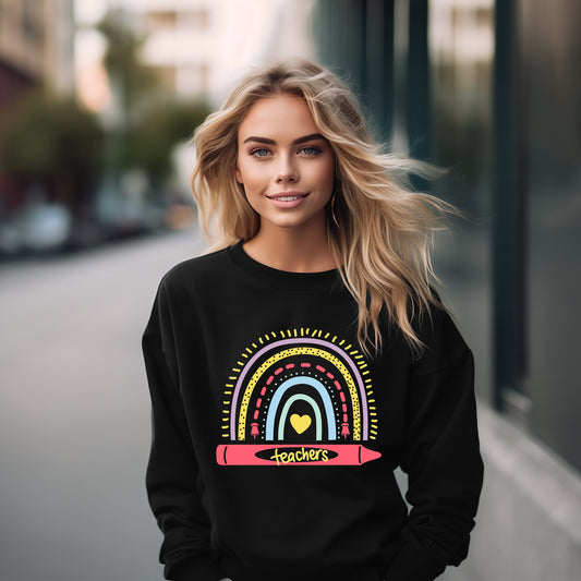 Rainbow Teacher Sweatshirt- Teacher appreciation- Teaching assistant- Teaching tiny humans- Teacher casual wear- Gift for teacher