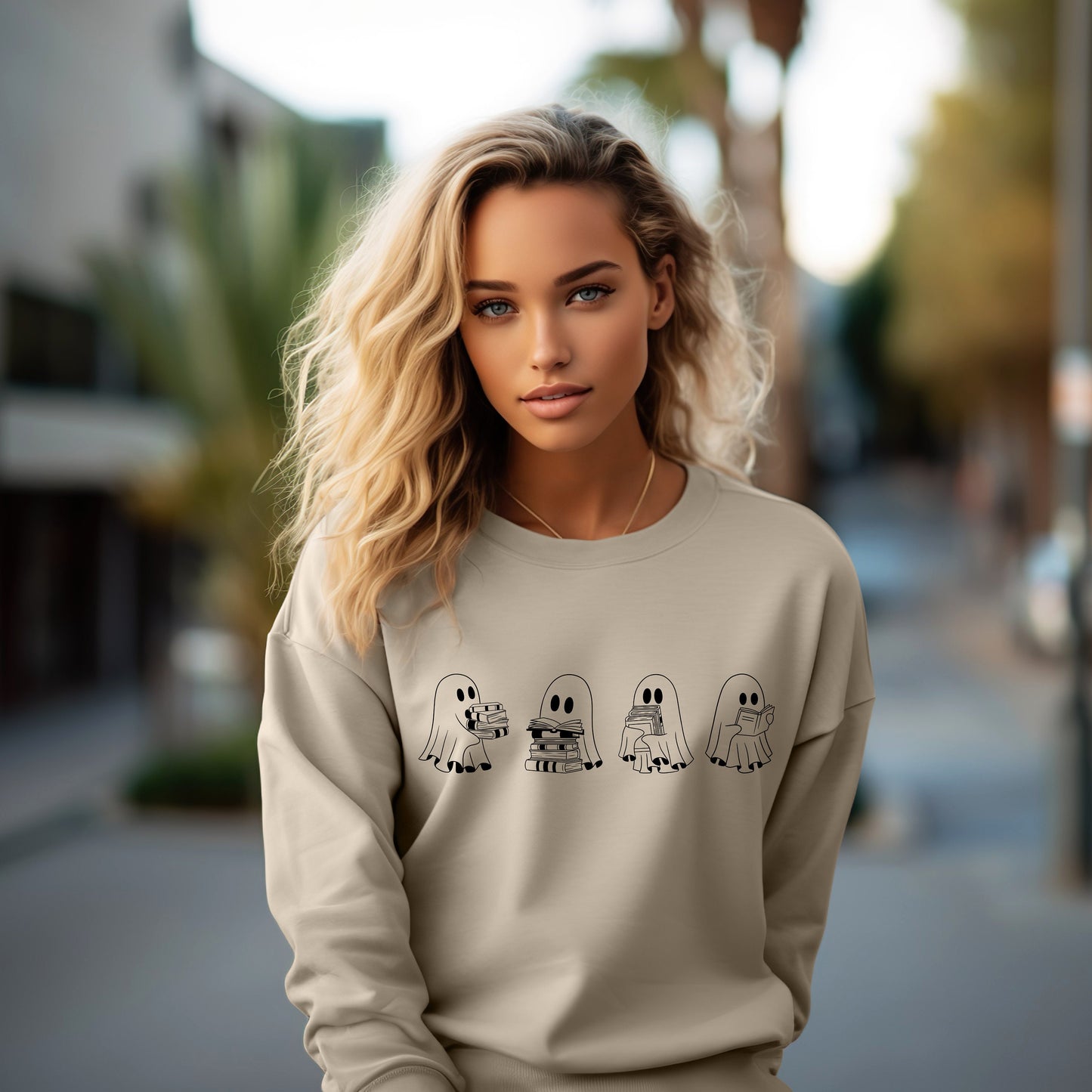 Cute reading ghosts Crewneck Sweatshirt- Booklover- Booktok- Bookworm- Gift for her- Aesthetic reading wear- cozy vibes