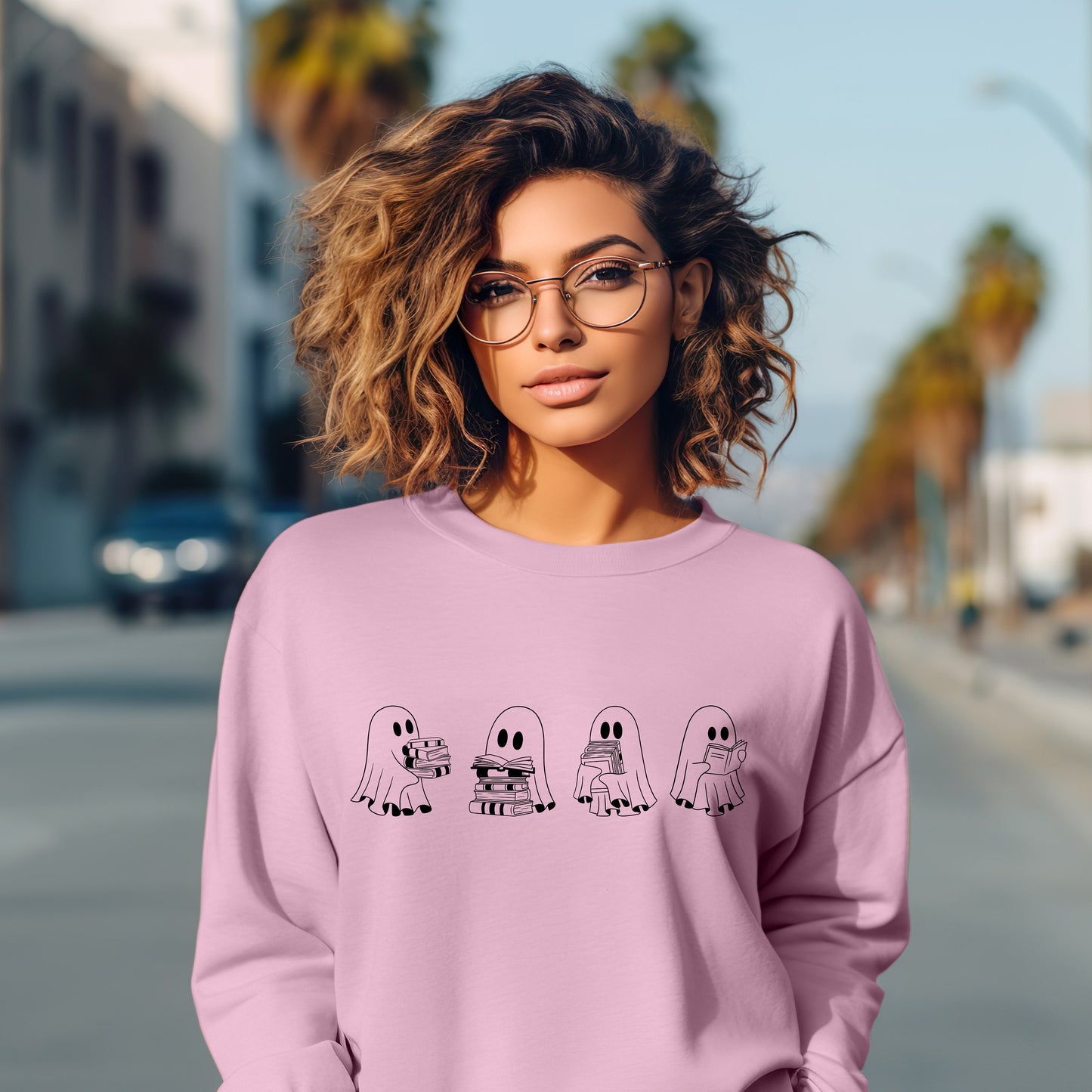 Cute reading ghosts Crewneck Sweatshirt- Booklover- Booktok- Bookworm- Gift for her- Aesthetic reading wear- cozy vibes