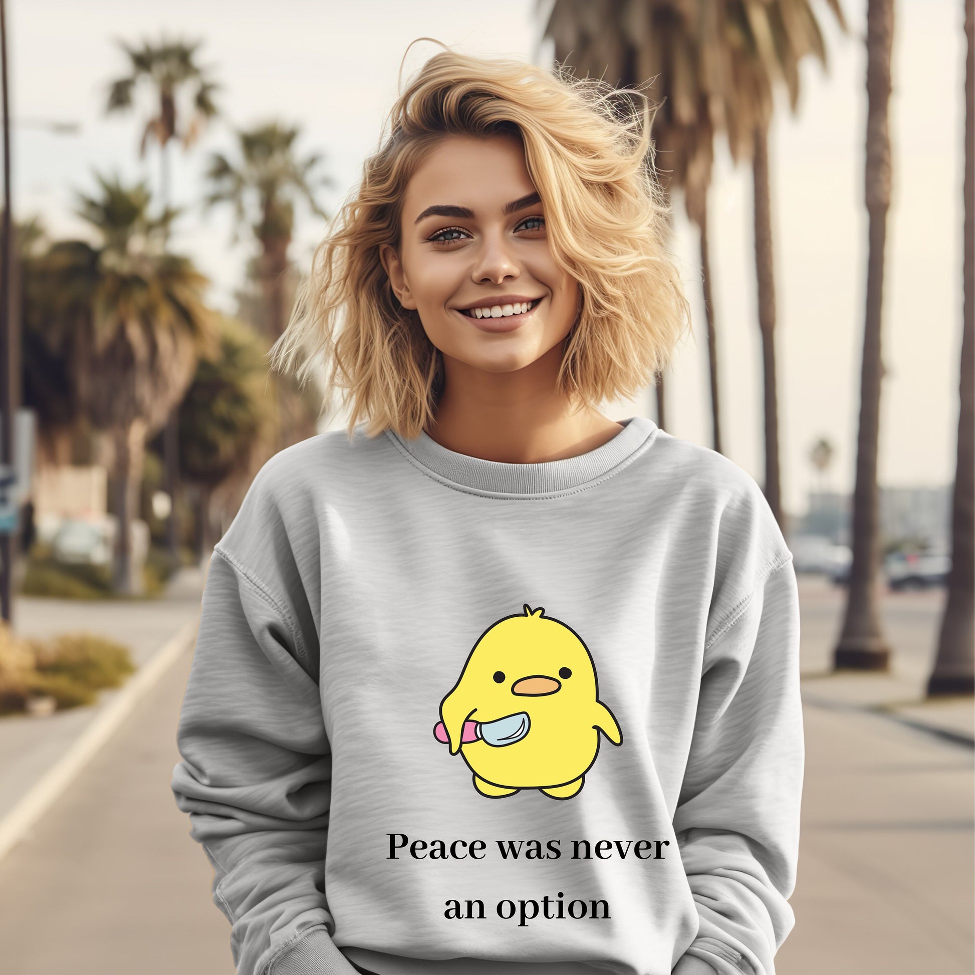 Peace Was Never An Option Duck Crewneck Sweatshirt - Funny- Duck humor- Dark humor- Duck with knife- Gift for her- Gift for him