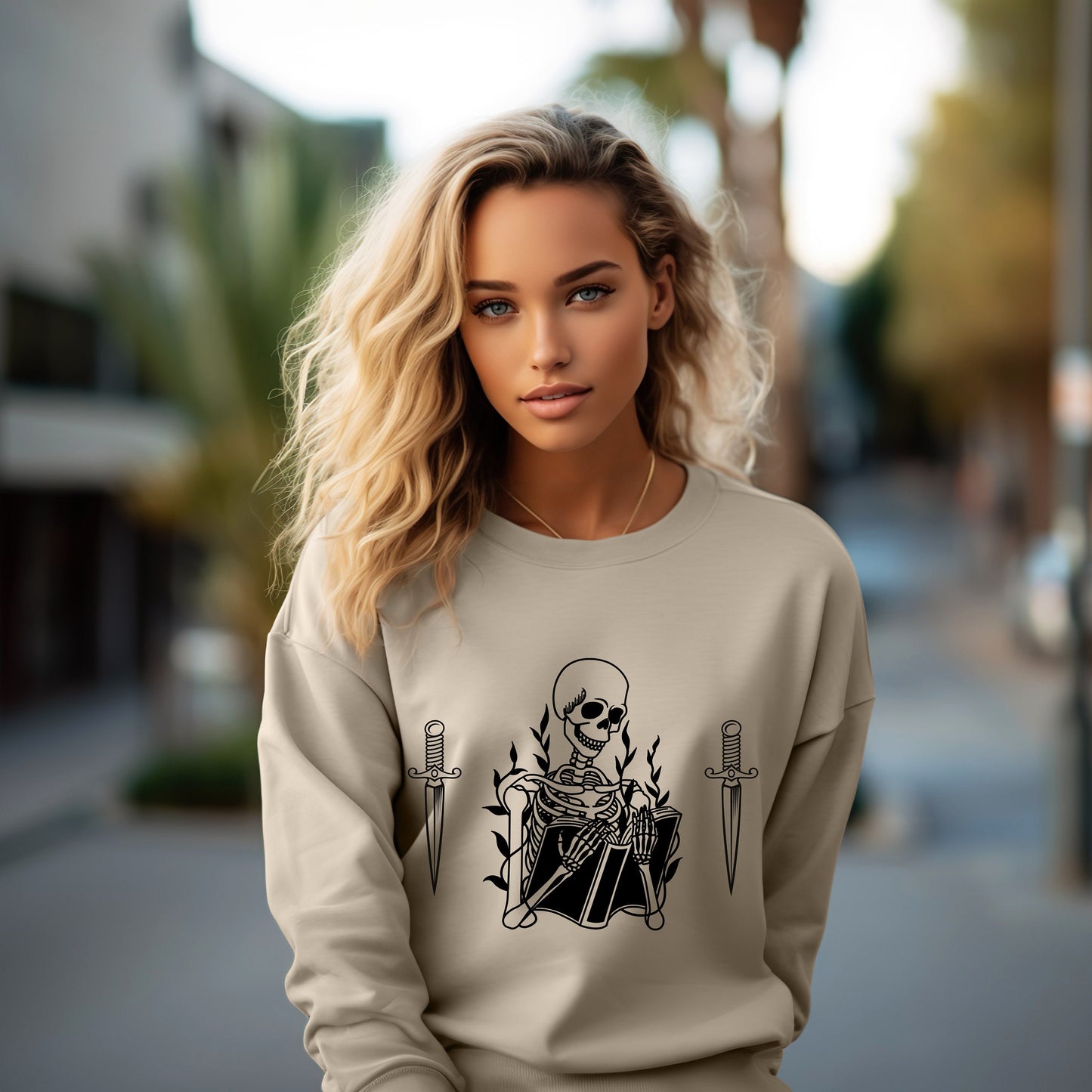 Skeleton reading book sweatshirt- Spooky book lover- booktok- skeleton vibes- dark romance- fantasy romance