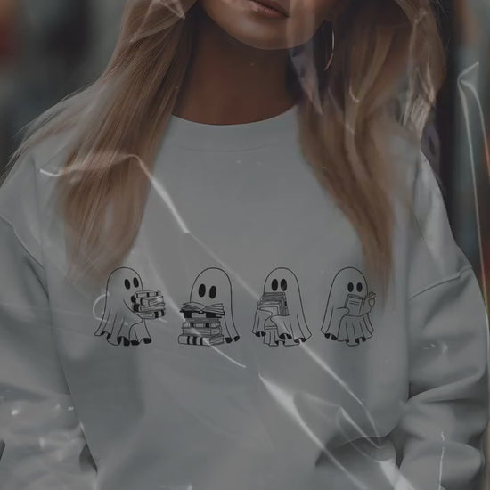 Cute reading ghosts Crewneck Sweatshirt- Booklover- Booktok- Bookworm- Gift for her- Aesthetic reading wear- cozy vibes