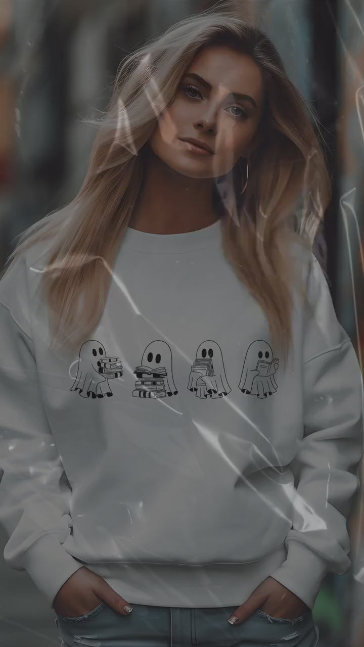 Cute reading ghosts Crewneck Sweatshirt- Booklover- Booktok- Bookworm- Gift for her- Aesthetic reading wear- cozy vibes