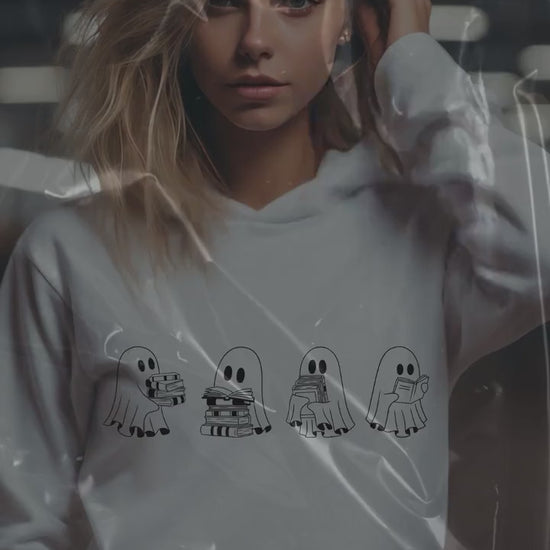 Cute reading ghosts Hoodie- Booklover- Booktok- Bookworm- Gift for her- Aesthetic reading wear- cozy vibes